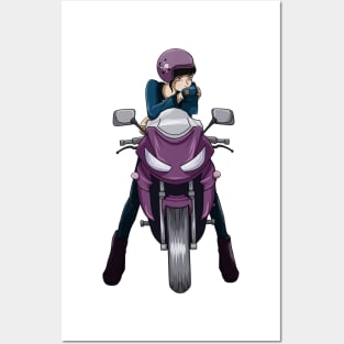 Motorcyclist with motorcycle Posters and Art